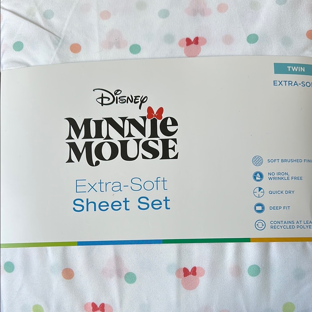 Disney Minnie Mouse Extra-Soft Sheet Set - White with Multicolor Dots